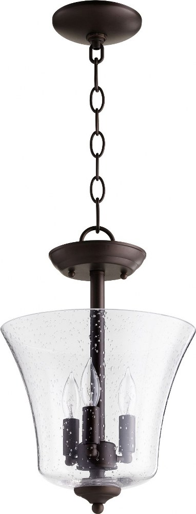 Quorum Lighting-2841-10-86-3 Light Vessel Dual Mount Pendant in Transitional style - 10.25 inches wide by 13.5 inches high   Oiled Bronze Finish with Clear Seeded Glass
