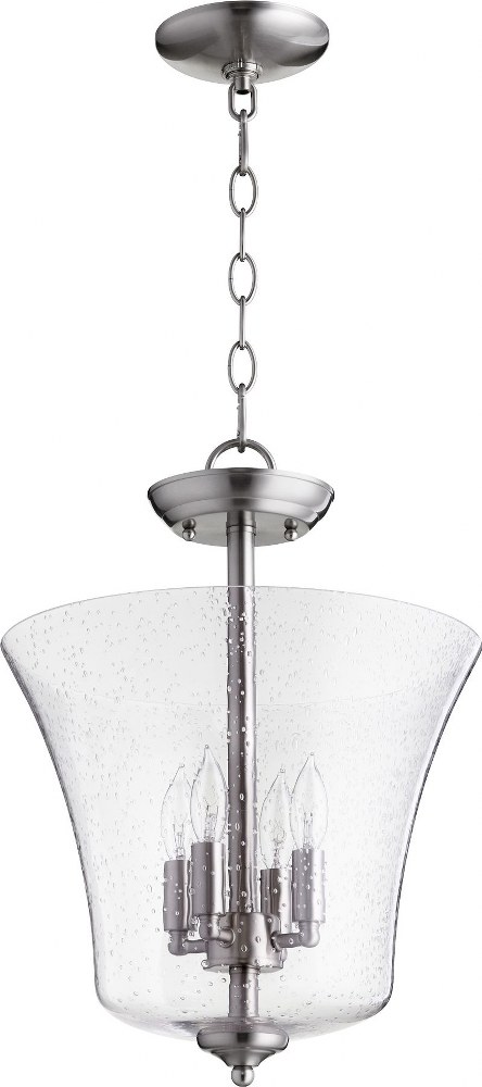 Quorum Lighting-2841-13-65-4 Light Vessel Dual Mount Pendant in Transitional style - 13 inches wide by 16 inches high   Satin Nickel Finish with Clear Seeded Glass