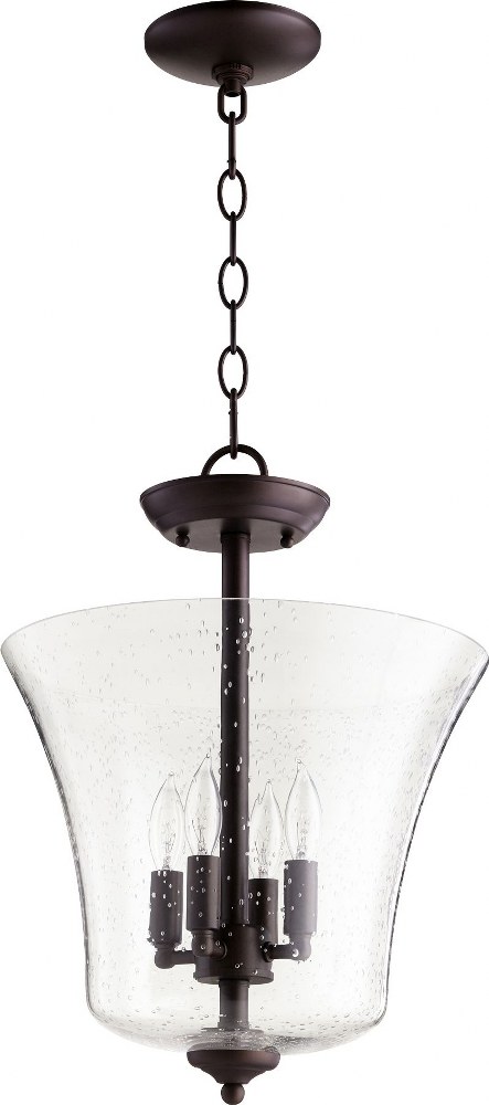 Quorum Lighting-2841-13-86-4 Light Vessel Dual Mount Pendant in Transitional style - 13 inches wide by 16 inches high   Oiled Bronze Finish with Clear Seeded Glass
