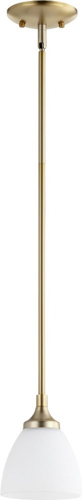 Quorum Lighting-3059-80-Enclave - 1 Light Mini Pendant in Quorum Home Collection style - 5.5 inches wide by 7 inches high   Aged Brass Finish with Satin Opal Glass