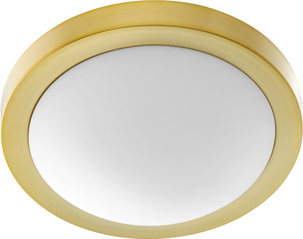 Quorum Lighting-3505-13-80-Contempo - 2 Light Flush Mount in Quorum Home Collection style - 13 inches wide by 3.75 inches high   Aged Brass Finish with Satin Opal Glass