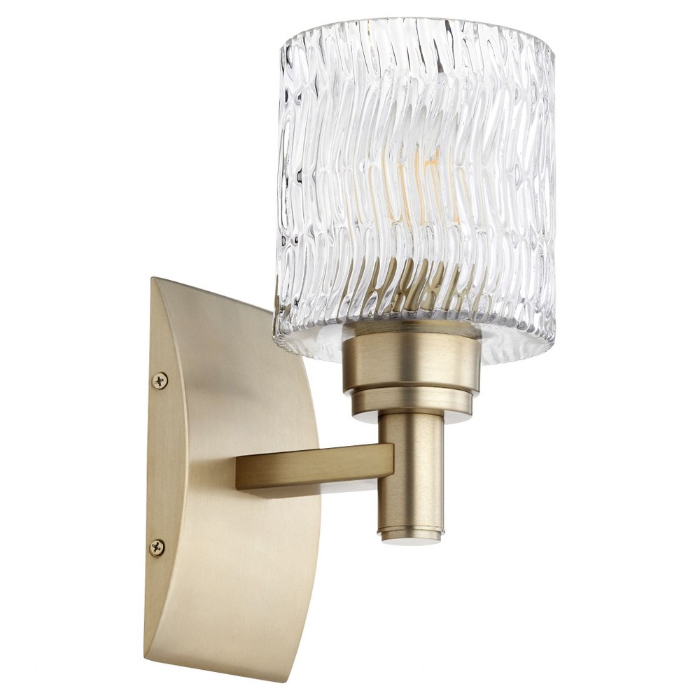 Quorum Lighting-5184-1-80-Stadium - 1 Light Wall Mount Aged Brass  Satin Nickel Finish with Clear Chiseled Glass