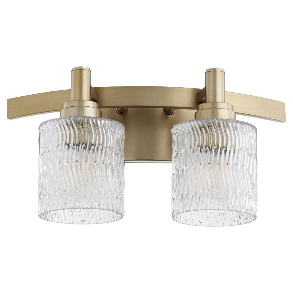Quorum Lighting-5184-2-80-Stadium - 2 Light Bath Vanity   Aged Brass Finish with Clear Chiseled Glass