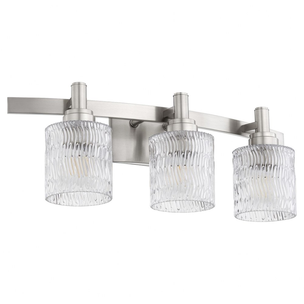 Quorum Lighting-5184-3-65-Stadium - 3 Light Bath Vanity Satin Nickel  Satin Nickel Finish with Clear Chiseled Glass