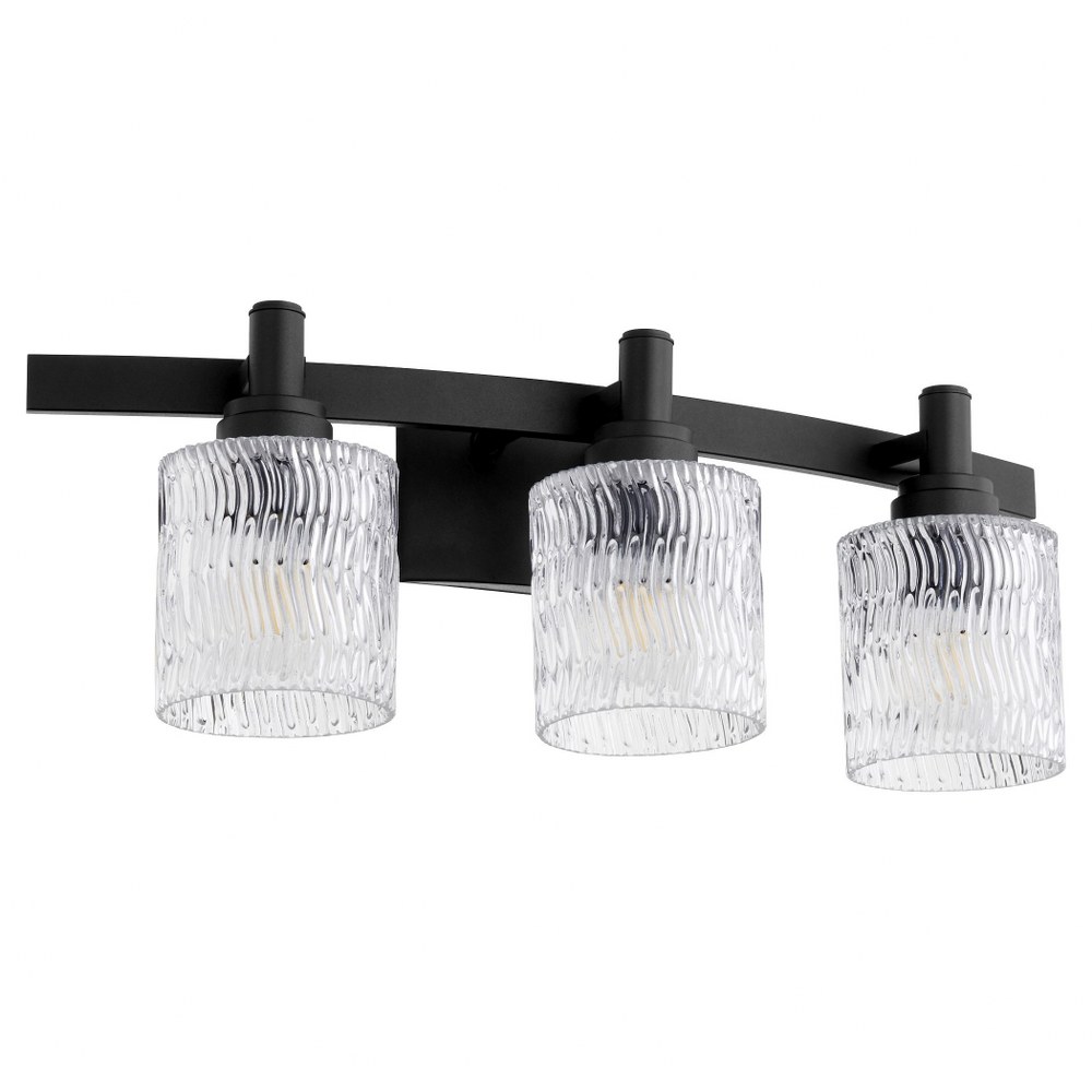 Quorum Lighting-5184-3-69-Stadium - 3 Light Bath Vanity Noir  Satin Nickel Finish with Clear Chiseled Glass