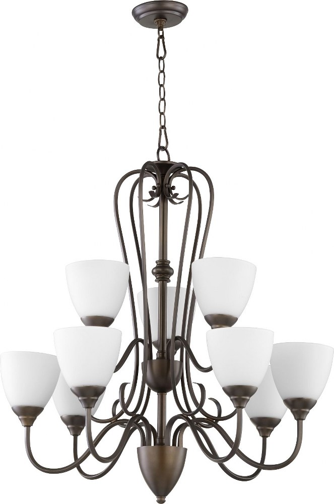 Quorum Lighting-6008-9-86-Powell - 9 Light Chandelier in Transitional style - 29 inches wide by 31.5 inches high   Oiled Bronze Finish with Satin opal Glass
