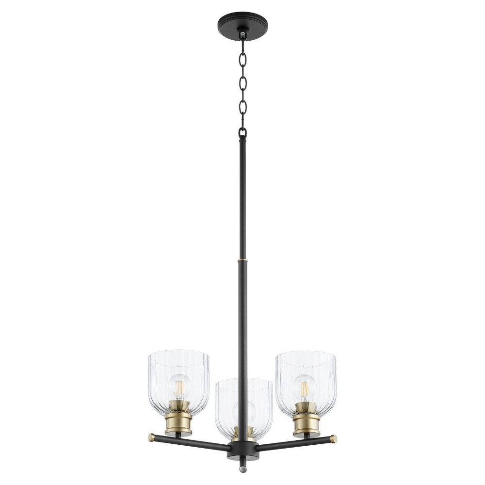 Quorum Lighting-610-3-6980-Monarch - 3 Light Chandelier   Noir/Aged Brass Finish with Clear Glass