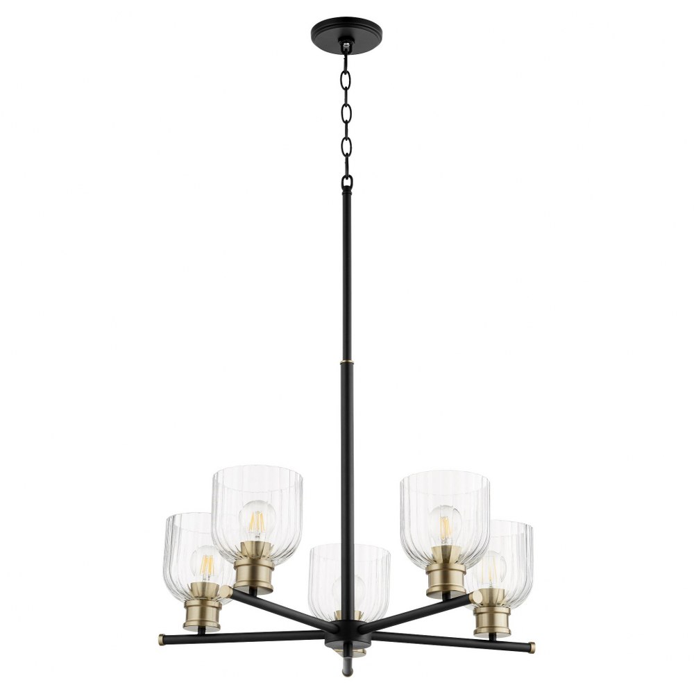 Quorum Lighting-610-5-6980-Monarch - 5 Light Chandelier   Noir/Aged Brass Finish with Clear Glass