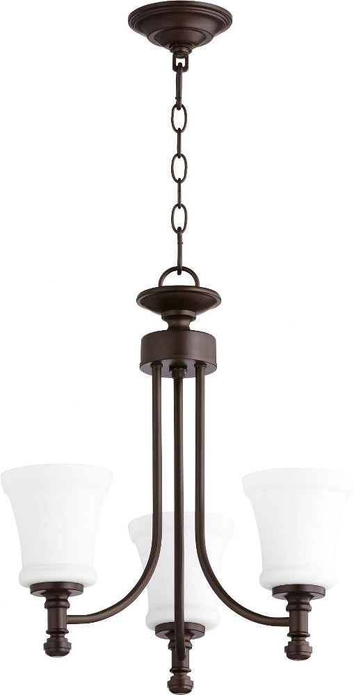 Quorum Lighting-6122-3-86-Rossington - 3 Light Chandelier in Quorum Home Collection style - 18 inches wide by 19 inches high   Oiled Bronze Finish with Satin Opal Glass