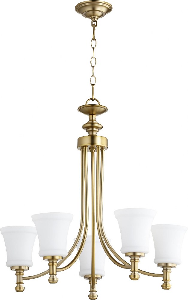 Quorum Lighting-6122-5-80-Rossington - 5 Light Chandelier in Quorum Home Collection style - 25 inches wide by 25 inches high   Aged Brass Finish with Satin Opal Glass