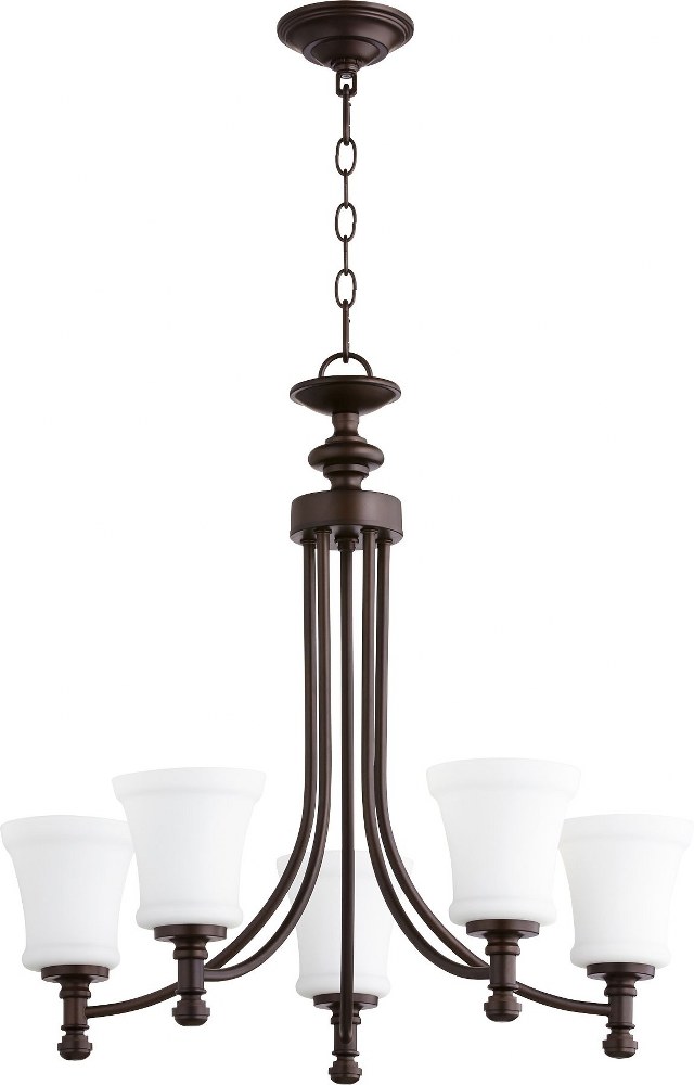 Quorum Lighting-6122-5-86-Rossington - 5 Light Chandelier in Quorum Home Collection style - 25 inches wide by 25 inches high   Oiled Bronze Finish with Satin Opal Glass