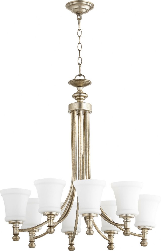Quorum Lighting-6122-8-60-Rossington - 8 Light Chandelier in Quorum Home Collection style - 27 inches wide by 29 inches high   Aged Silver Leaf Finish with Satin Opal Glass