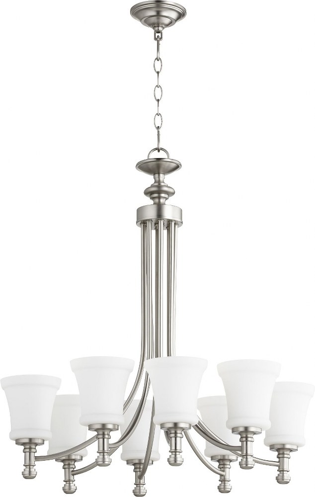 Quorum Lighting-6122-8-65-Rossington - 8 Light Chandelier in Quorum Home Collection style - 27 inches wide by 29 inches high   Satin Nickel Finish with Satin Opal Glass