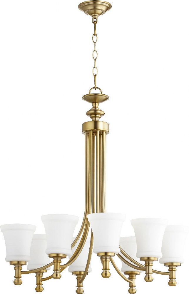 Quorum Lighting-6122-8-80-Rossington - 8 Light Chandelier in Quorum Home Collection style - 27 inches wide by 29 inches high   Aged Brass Finish with Satin Opal Glass