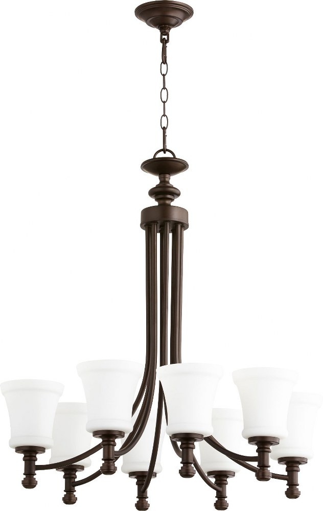Quorum Lighting-6122-8-86-Rossington - 8 Light Chandelier in Quorum Home Collection style - 27 inches wide by 29 inches high   Oiled Bronze Finish with Satin Opal Glass