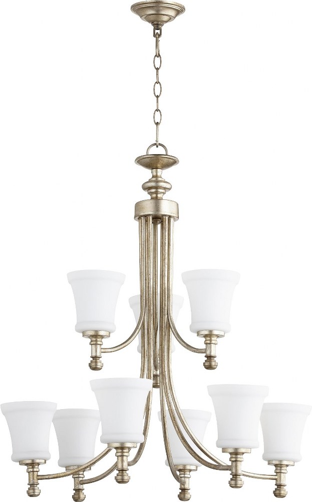 Quorum Lighting-6122-9-160-Rossington - 9 Light 2-Tier Chandelier in Quorum Home Collection style - 31 inches wide by 23 inches high   Aged Silver Leaf Finish with Satin Opal Glass