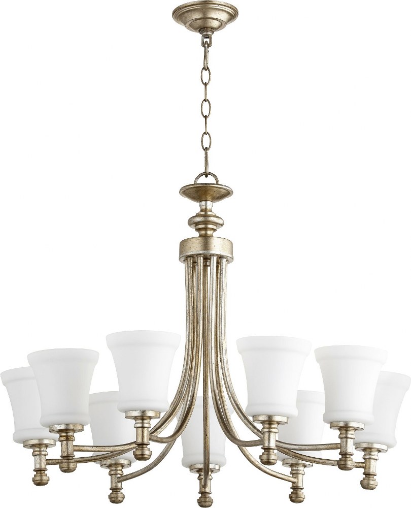 Quorum Lighting-6122-9-60-Rossington - 9 Light 2-Tier Chandelier in Quorum Home Collection style - 31 inches wide by 23 inches high   Aged Silver Leaf Finish with Satin Opal Glass