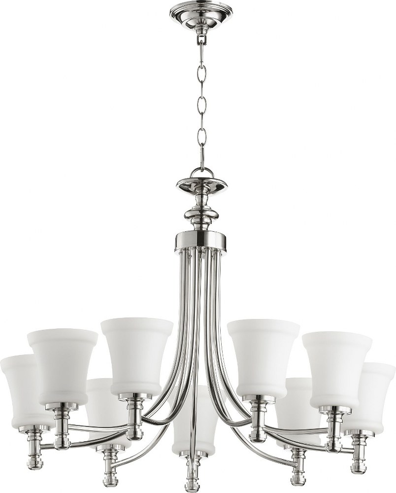 Quorum Lighting-6122-9-62-Rossington - 9 Light 2-Tier Chandelier in Quorum Home Collection style - 31 inches wide by 23 inches high   Polished Nickel Finish with Satin Opal Glass