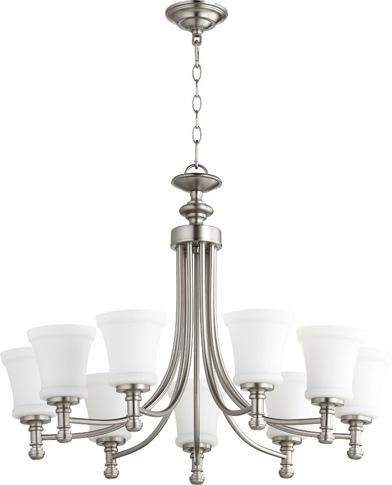 Quorum Lighting-6122-9-65-Rossington - 9 Light 2-Tier Chandelier in Quorum Home Collection style - 31 inches wide by 23 inches high   Satin Nickel Finish with Satin Opal Glass