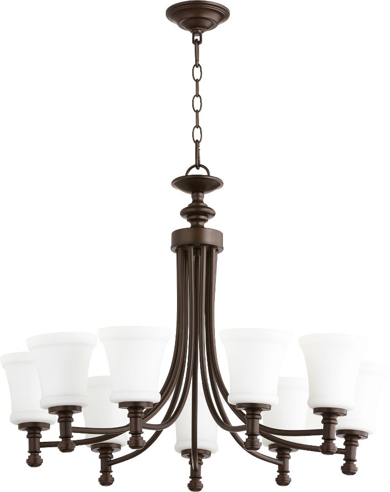 Quorum Lighting-6122-9-86-Rossington - 9 Light 2-Tier Chandelier in Quorum Home Collection style - 31 inches wide by 23 inches high   Oiled Bronze Finish with Satin Opal Glass