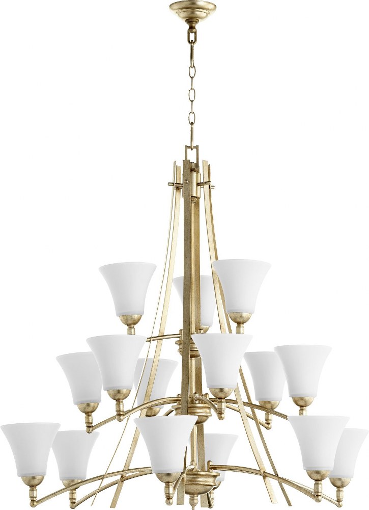 Quorum Lighting-6177-15-60-Aspen - Fifteen Light 3-Tier Chandelier in Transitional style - 40.5 inches wide by 37.75 inches high   Aged Silver Leaf Finsh with Satin Opal Glass