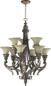 Quorum Lighting-6230-9-88-Madeleine - 9 Light 2-Tier Chandelier in Traditional style - 30 inches wide by 39.5 inches high   Corsican Gold Finish with Antique Amber Scavo Glass