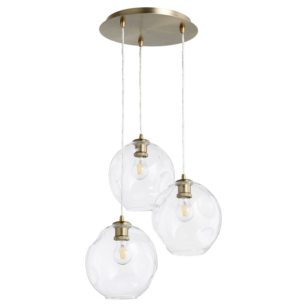 Quorum Lighting-63-80-Numen - 3 Light Pendant Aged Brass  Noir Finish with Clear Glass