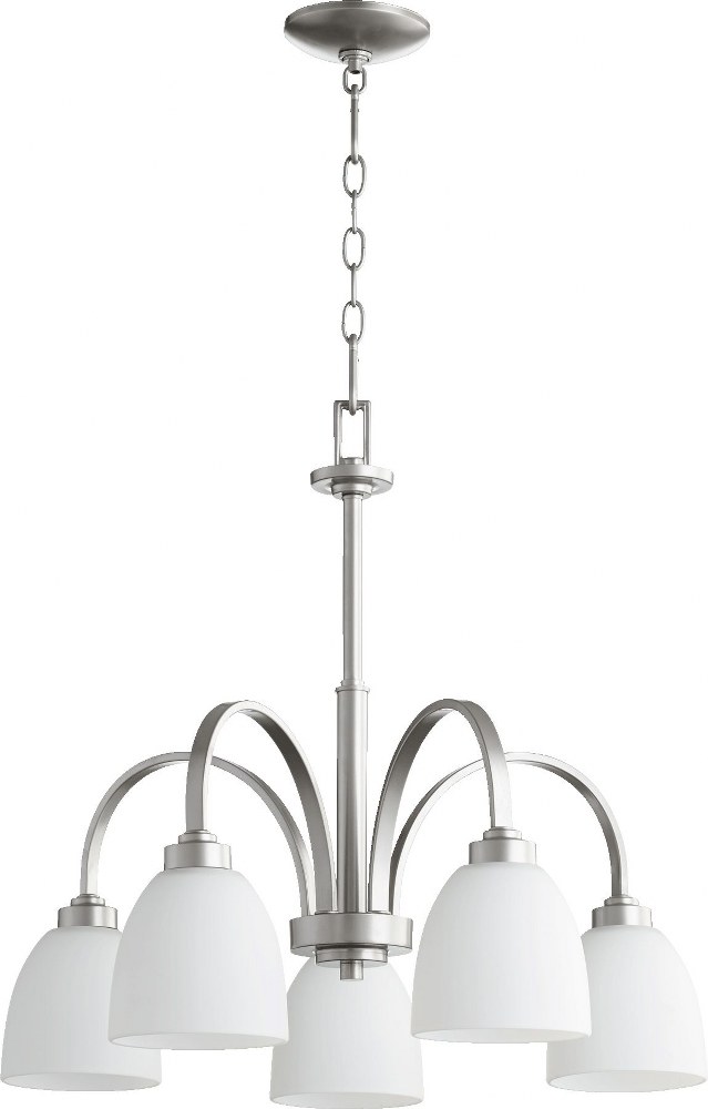 Quorum Lighting-6360-5-64-Reyes - 5 Light Nook in Quorum Home Collection style - 26 inches wide by 21.5 inches high   Classic Nickel Finish with Satin Opal Glass