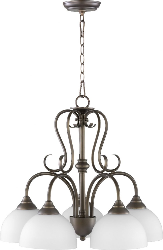 Quorum Lighting-6408-5-86-Powell - 5 Light Nook in Transitional style - 22 inches wide by 20 inches high   Oiled Bronze Finish with Satin opal Glass