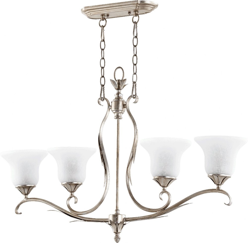 Quorum Lighting-6572-4-60-Flora - 4 Light Island in Traditional style - 7 inches wide by 24 inches high   Aged Silver Leaf Finish with White Linen Glass