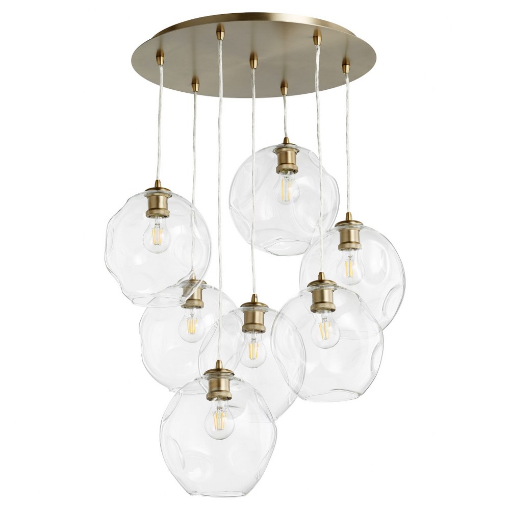 Quorum Lighting-67-80-Numen - 7 Light Pendant Aged Brass  Noir Finish with Clear Glass