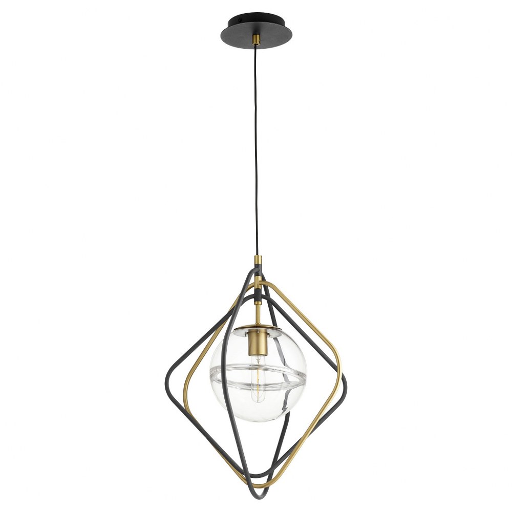 Quorum Lighting-6802-6980-Gimble - 1 Light Pendant Noir/Aged Brass  Noir/Satin Nickel Finish with Clear Glass