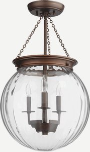 Quorum Lighting-6920-3-86-3 Light Pendant in Transitional style - 13 inches wide by 23 inches high   Oiled Bronze Finish with Clear Glass