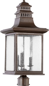 Quorum Lighting-7046-3-86-Magnolia - 3 Light Outdoor Post Lantern in Transitional style - 11 inches wide by 25 inches high   Oiled Bronze Finish with Clear Seeded Glass