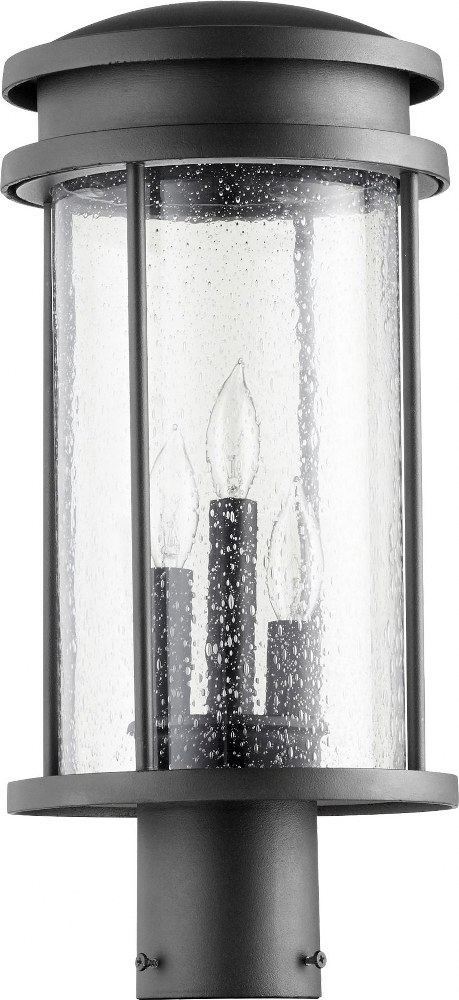 Quorum Lighting-7112-3-69-Hadley - 3 Light Outdoor Post Lantern in Transitional style - 8 inches wide by 17.75 inches high   Noir Finsh with Clear Seeded Glass