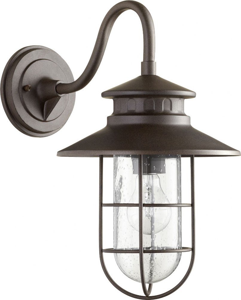Quorum Lighting-7697-86-Moriarty - 1 Light Medium Outdoor Wall Lantern in Transitional style - 9.5 inches wide by 15.75 inches high   Oiled Bronze Finish with Clear Seeded Glass