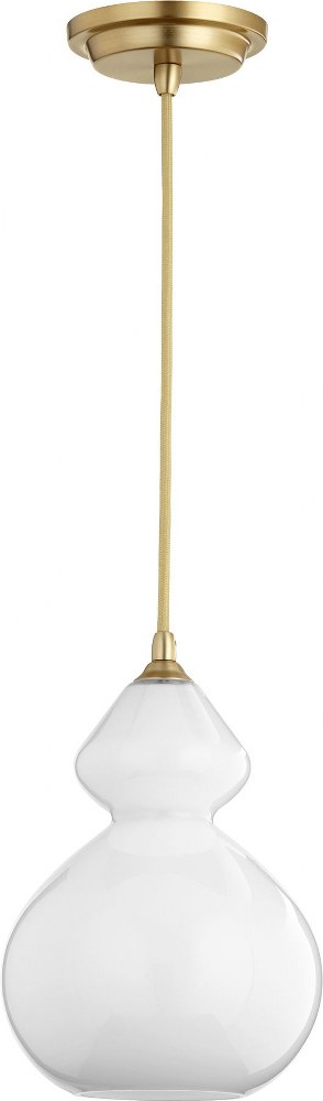 Quorum Lighting-8002-180-1 Light Pendant in Transitional style - 7.75 inches wide by 11.25 inches high   Aged Brass Finsh with Opal Glass