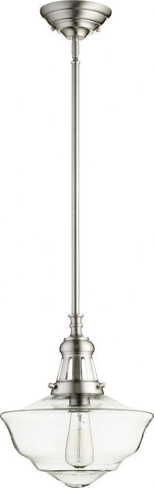 Quorum Lighting-801-12-65-1 Light Schoolhouse Pendant in Transitional style - 12 inches wide by 16 inches high   Satin Nickel Finish with Clear Glass