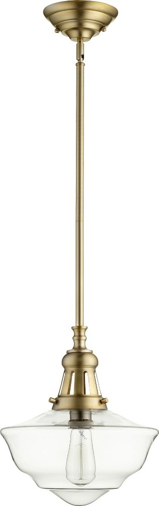 Quorum Lighting-801-12-80-1 Light Schoolhouse Pendant in Transitional style - 12 inches wide by 16 inches high   Aged Brass Finish with Clear Glass