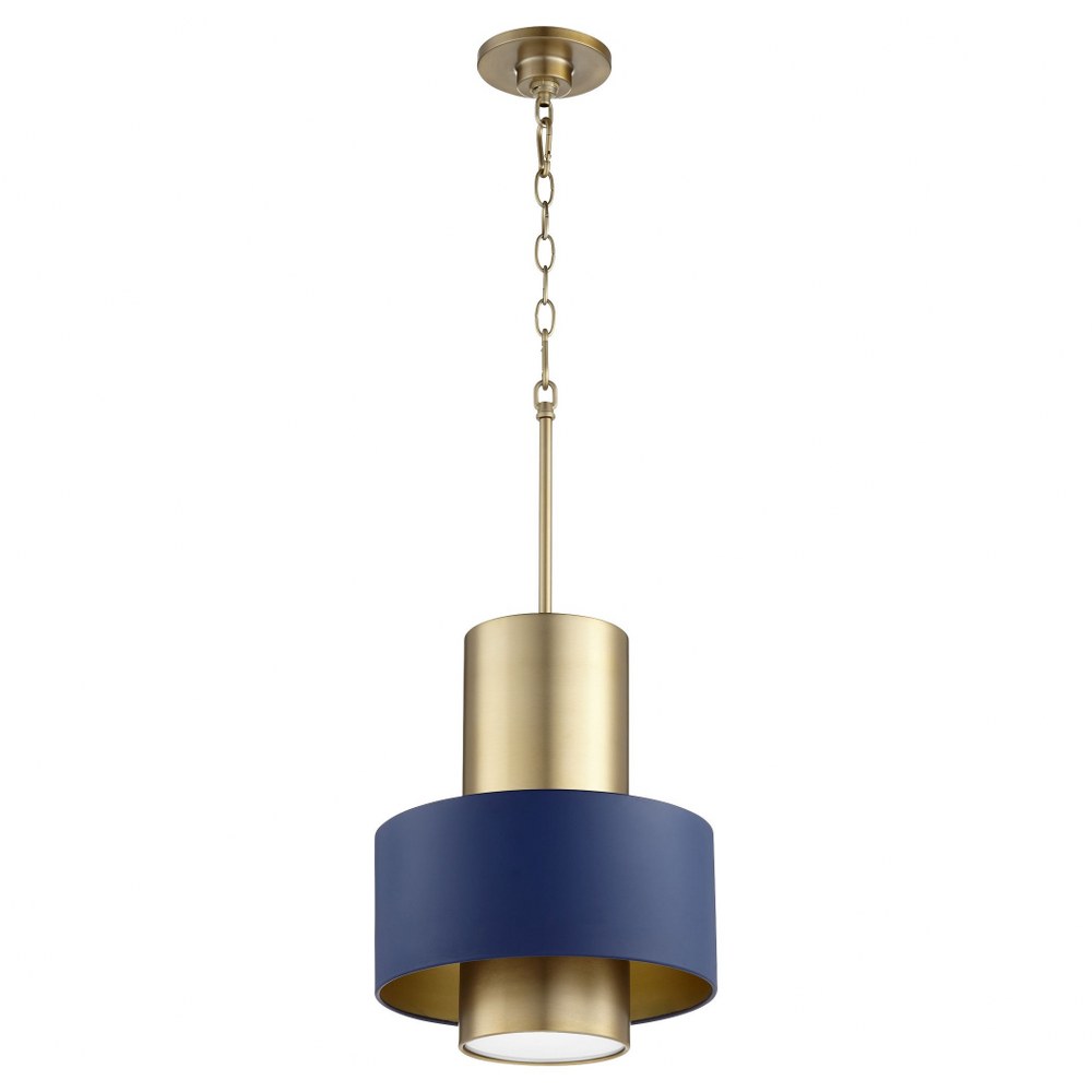 Quorum Lighting-8011-3280-12 Inch 1 Light Pendant   Aged Brass/Blue Finish