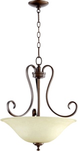 Quorum Lighting-8053-3-86-Celesta - 3 Light Pendant in Quorum Home Collection style - 19 inches wide by 22.5 inches high   Oiled Bronze Finish with Amber Scavo Glass