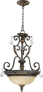 Quorum Lighting-8057-3-44-Rio Salado - 3 Light Pendant in Transitional style - 19 inches wide by 26 inches high   Toasted Sienna/Mystic Silver Finish with Amber Linen Glass