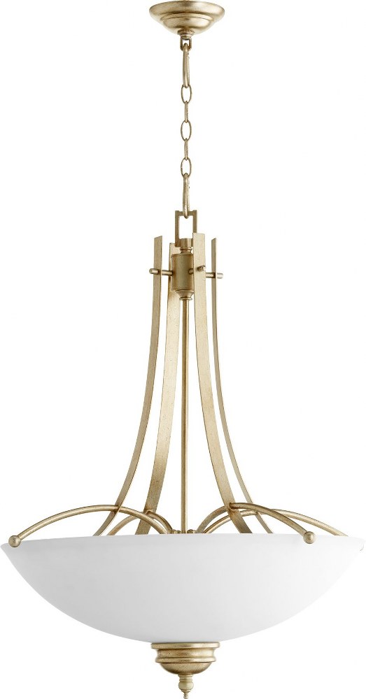 Quorum Lighting-8177-5-60-Aspen - 5 Light Pendant in Transitional style - 27 inches wide by 30 inches high   Aged Silver Leaf Finsh with Satin Opal Glass