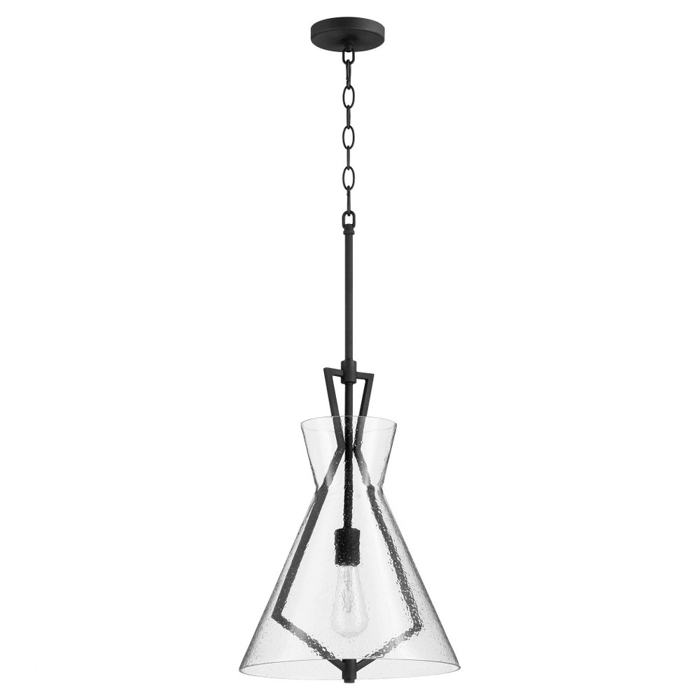 Quorum Lighting-8426-69-13.25 Inch 1 Light Pendant   Noir Finish with Stone Seeded Glass