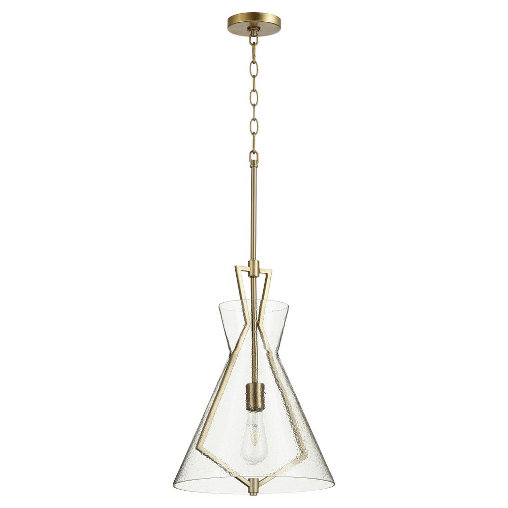 Quorum Lighting-8426-80-13.25 Inch 1 Light Pendant Aged Brass  Noir Finish with Stone Seeded Glass