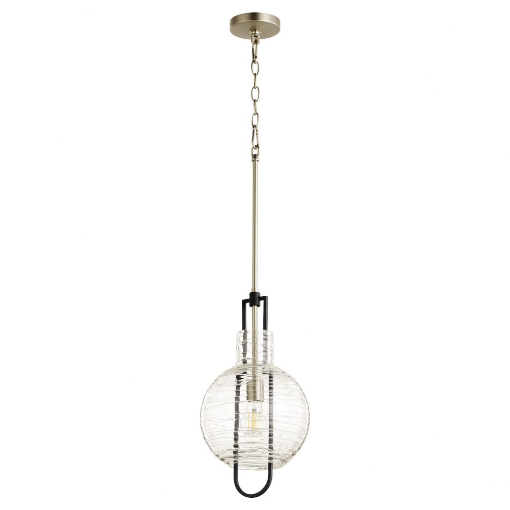 Quorum Lighting-89-10-6965-9.5 Inch 1 Light Pendant   Noir/Satin Nickel Finish with Textured Glass