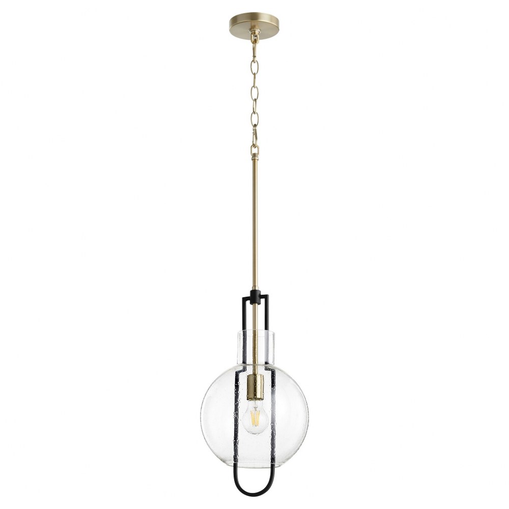 Quorum Lighting-89-10-6980-9.5 Inch 1 Light Pendant Noir/Aged Brass  Noir/Satin Nickel Finish with Textured Glass