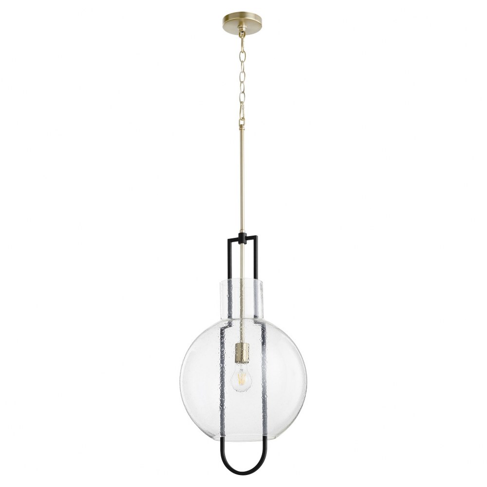 Quorum Lighting-89-14-6980-14 Inch 1 Light Pendant   Noir/Aged Brass Finish with Stone Seeded Glass