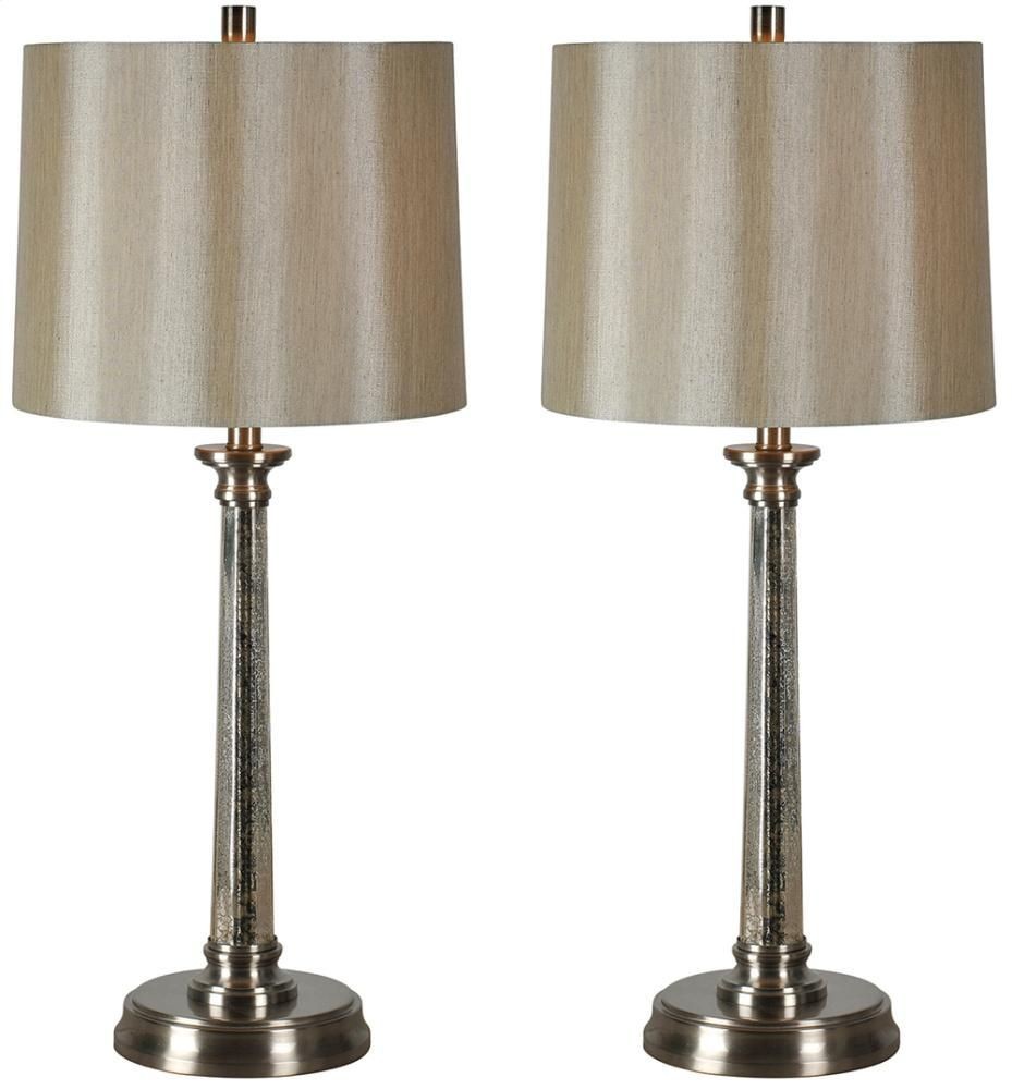 Renwil Inc-COS336-Brooks - One Light Small Table Lamp (Set of 2)   Satin Nickel Finish with Mercury Glass with Champagne Linen Shade
