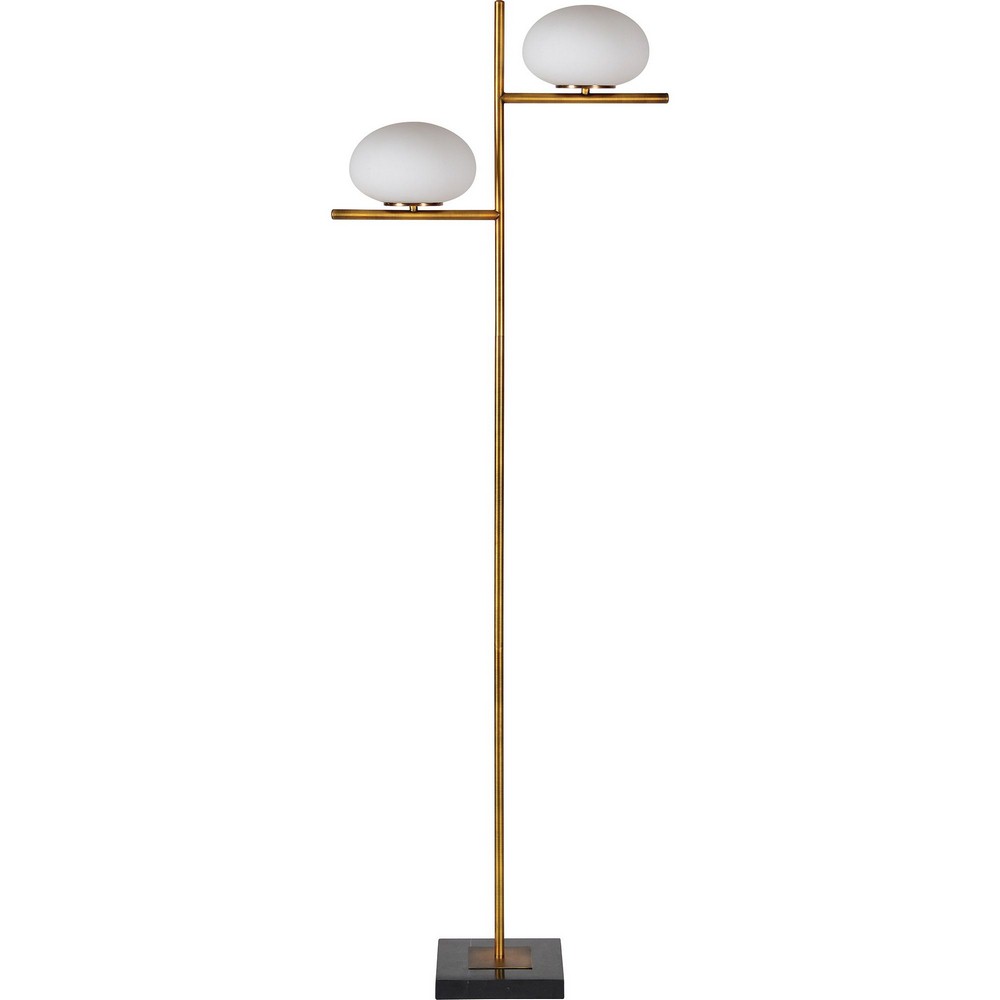 Renwil Inc-LPF3086-Deacon - Two Light Floor Lamp   Antique Brass/Black Marble Finish with Milky White Sand Glass